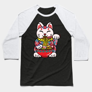 anime lucky Ramen Cat Baseball T-Shirt
